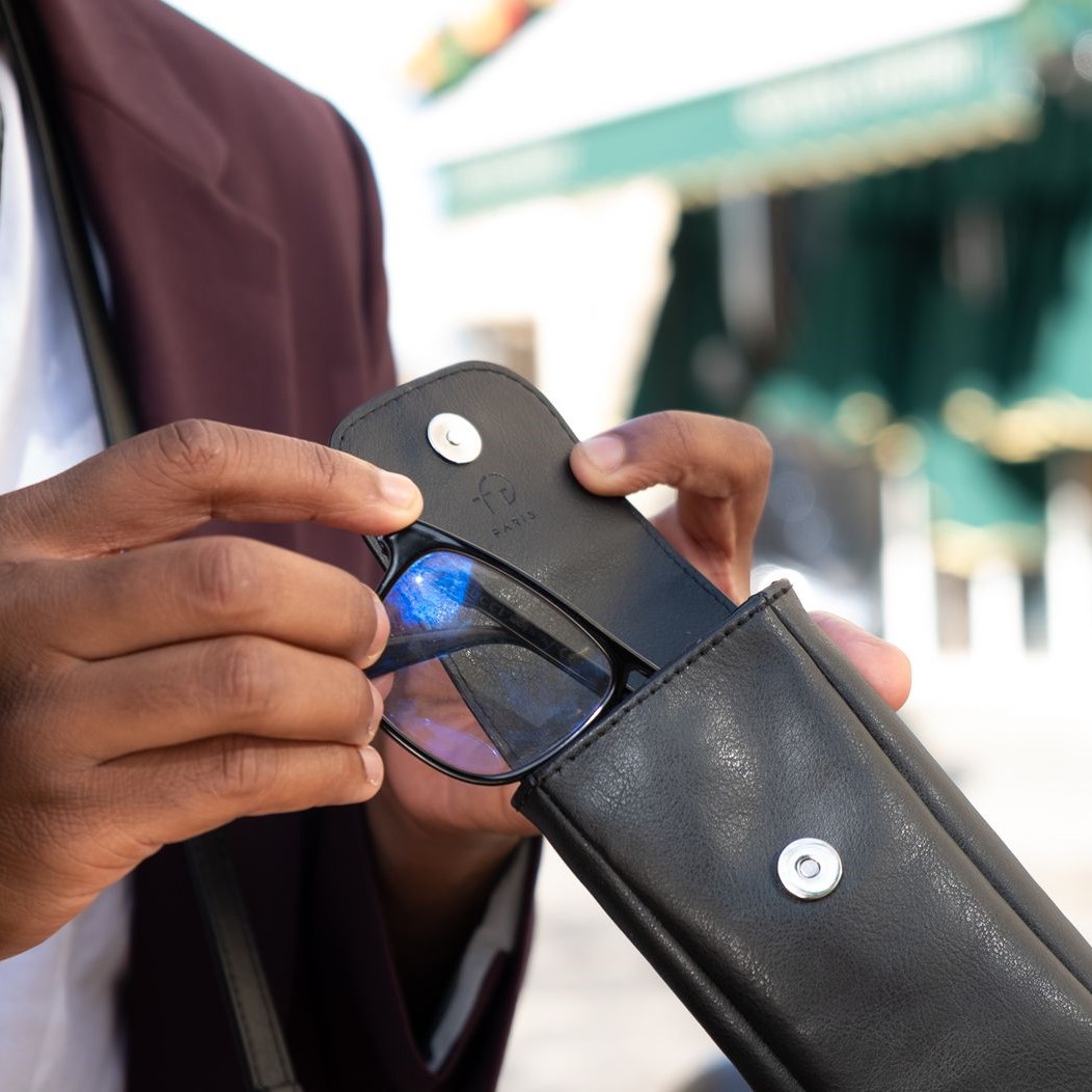 black vegan glasses case for men